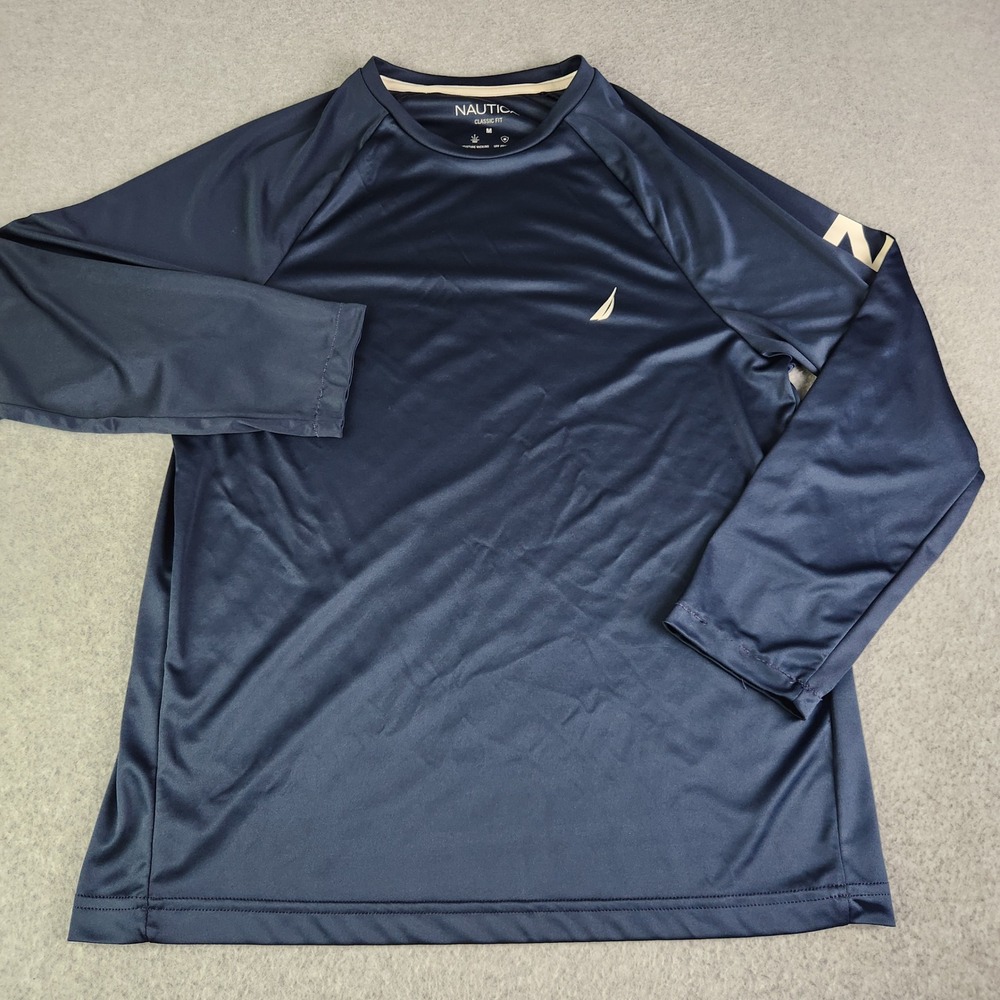 Nautica Performance Shirt Mens Medium Navy Blue Classic Fit UPF Protection Tech